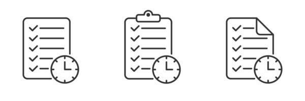 File, document, clock icon set. Vector illustration.