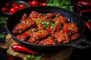 AI generated Authentic and irresistibly delicious south korean dakgalbi spicy stir-fried chicken dish photo