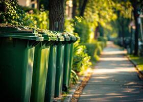 AI generated Green garbage bins on the street photo