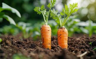 ai generado Fresco orgánico zanahorias creciente en el jardín foto