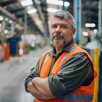 AI generated Portrait of mature man working in warehouse photo