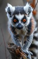 AI generated Ring-tailed lemur sitting on tree photo