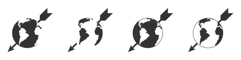 Globe pierced with an arrow. Vector illustration.