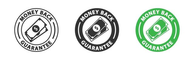 Money back guarantee label set. Round sticker with text and dollar sign. Vector illustration.