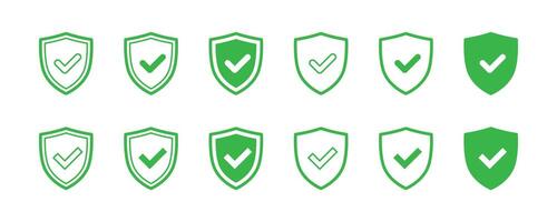 Shield and Check Mark Icon set. Vector illustration.