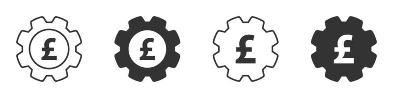 Cogweel icon with pound sterling inside. Vector illustration.