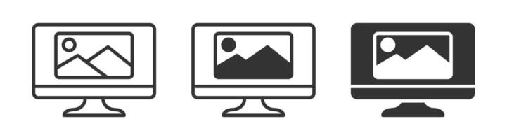 Monitor with image editing icon. Picture icon on a monitor. Vector illustration.