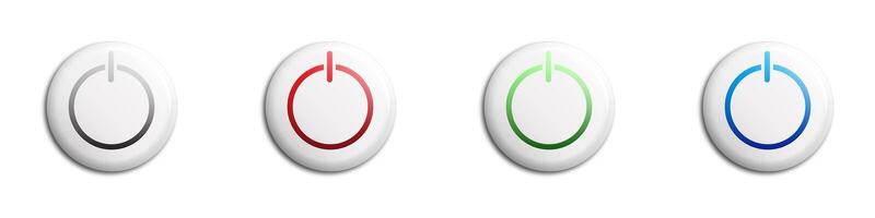 Power button set. White buttons with shadows. Flat vector illustration.