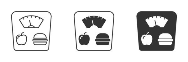 Scale icon with burger and apple symbols. Vector illustration.