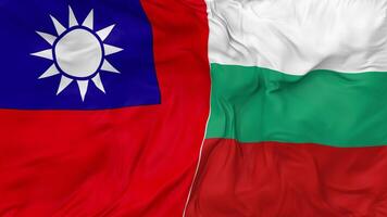 Taiwán vs Bulgaria banderas juntos sin costura bucle fondo, serpenteado bache textura paño ondulación lento movimiento, 3d representación video