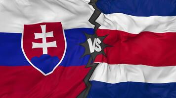 costa rica vs Slowakije vlaggen samen naadloos looping achtergrond, lusvormige buil structuur kleding golvend langzaam beweging, 3d renderen video