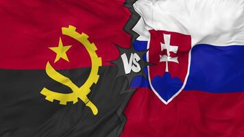 Angola vs Eslováquia bandeiras juntos desatado looping fundo, em loop colisão textura pano acenando lento movimento, 3d Renderização video