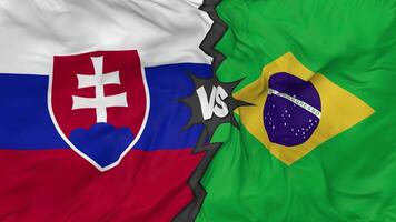 Brazil vs Slovakia Flags Together Seamless Looping Background, Looped Bump Texture Cloth Waving Slow Motion, 3D Rendering video