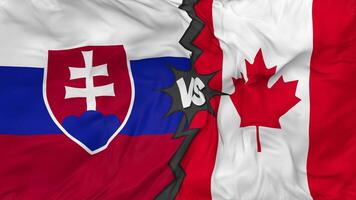 Canadá vs Eslovaquia banderas juntos sin costura bucle fondo, serpenteado bache textura paño ondulación lento movimiento, 3d representación video
