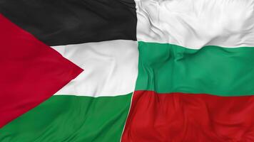 Palestina vs Bulgária bandeiras juntos desatado looping fundo, em loop colisão textura pano acenando lento movimento, 3d Renderização video