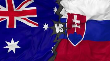 Australia vs Slovakia Flags Together Seamless Looping Background, Looped Bump Texture Cloth Waving Slow Motion, 3D Rendering video