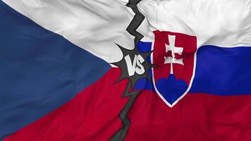 Czech Republic vs Slovakia Flags Together Seamless Looping Background, Looped Bump Texture Cloth Waving Slow Motion, 3D Rendering video