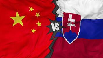 China vs Slovakia Flags Together Seamless Looping Background, Looped Bump Texture Cloth Waving Slow Motion, 3D Rendering video