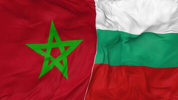 Marruecos vs Bulgaria banderas juntos sin costura bucle fondo, serpenteado bache textura paño ondulación lento movimiento, 3d representación video