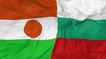 Niger vs Bulgaria Flags Together Seamless Looping Background, Looped Bump Texture Cloth Waving Slow Motion, 3D Rendering video