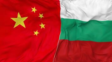 China vs Bulgaria Flags Together Seamless Looping Background, Looped Bump Texture Cloth Waving Slow Motion, 3D Rendering video
