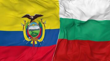 Equador vs Bulgária bandeiras juntos desatado looping fundo, em loop colisão textura pano acenando lento movimento, 3d Renderização video