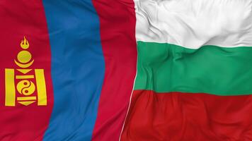 Mongólia vs Bulgária bandeiras juntos desatado looping fundo, em loop colisão textura pano acenando lento movimento, 3d Renderização video