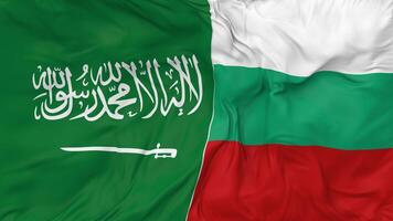 KSA, Kingdom of Saudi Arabia vs Bulgaria Flags Together Seamless Looping Background, Looped Bump Texture Cloth Waving Slow Motion, 3D Rendering video