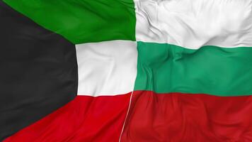 Kuwait vs Bulgaria bandiere insieme senza soluzione di continuità looping sfondo, loop urto struttura stoffa agitando lento movimento, 3d interpretazione video