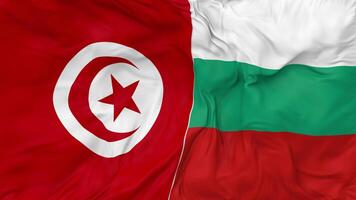 tunisia vs Bulgaria bandiere insieme senza soluzione di continuità looping sfondo, loop urto struttura stoffa agitando lento movimento, 3d interpretazione video