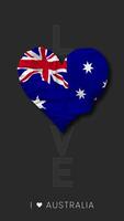 Australia corazón forma bandera sin costura serpenteado amor vertical estado, 3d representación video