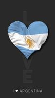 argentina corazón forma bandera sin costura serpenteado amor vertical estado, 3d representación video