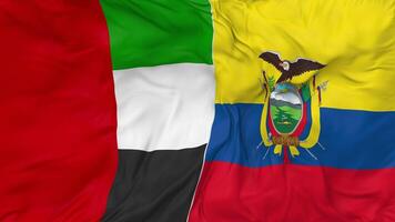 United Arab Emirates vs Ecuador Flags Together Seamless Looping Background, Looped Bump Texture Cloth Waving Slow Motion, 3D Rendering video