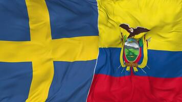 Suécia vs Equador bandeiras juntos desatado looping fundo, em loop colisão textura pano acenando lento movimento, 3d Renderização video