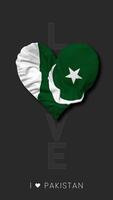 Pakistan Heart Shape Flag Seamless Looped Love Vertical Status, 3D Rendering video