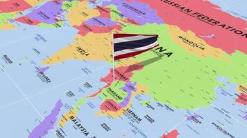 Thailand Flag Waving in Wind, World Map Rotating around Flag, Seamless Loop, 3D Rendering video