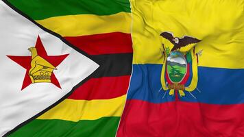 Zimbabwe vs Ecuador Flags Together Seamless Looping Background, Looped Bump Texture Cloth Waving Slow Motion, 3D Rendering video