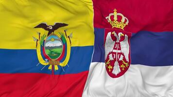 Serbia vs Ecuador Flags Together Seamless Looping Background, Looped Bump Texture Cloth Waving Slow Motion, 3D Rendering video