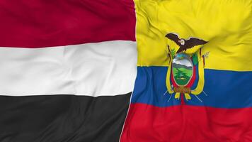 Yemen vs Ecuador Flags Together Seamless Looping Background, Looped Bump Texture Cloth Waving Slow Motion, 3D Rendering video