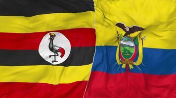 Uganda vs Ecuador Flags Together Seamless Looping Background, Looped Bump Texture Cloth Waving Slow Motion, 3D Rendering video