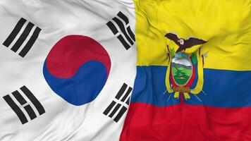 Süd Korea vs. Ecuador Flaggen zusammen nahtlos Schleifen Hintergrund, geloopt stoßen Textur Stoff winken schleppend Bewegung, 3d Rendern video