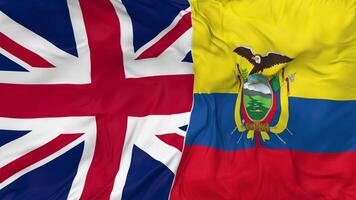 United Kingdom vs Ecuador Flags Together Seamless Looping Background, Looped Bump Texture Cloth Waving Slow Motion, 3D Rendering video