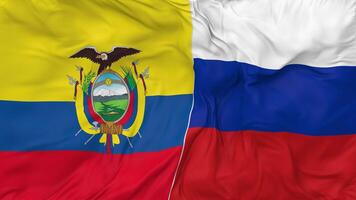 Russia vs ecuador bandiere insieme senza soluzione di continuità looping sfondo, loop urto struttura stoffa agitando lento movimento, 3d interpretazione video