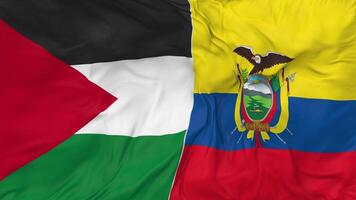 Palestine vs Ecuador Flags Together Seamless Looping Background, Looped Bump Texture Cloth Waving Slow Motion, 3D Rendering video