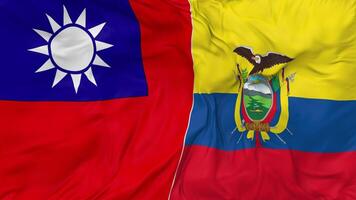 Taiwan vs Ecuador Flags Together Seamless Looping Background, Looped Bump Texture Cloth Waving Slow Motion, 3D Rendering video