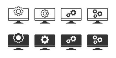 Set of computer settings icons. Display options symbol. Computer and gear icon. Vector illustration.