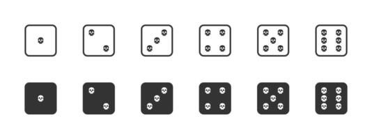 Skull dice set. Dice marked with skulls. Vector illustration.