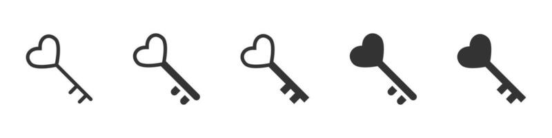 Heart shape key icons set. Vector illustration.