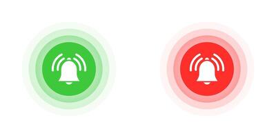 Ringing bell icons in green and red circle shape. Vector illustration.