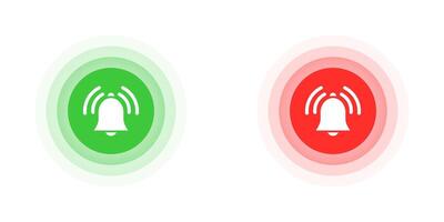 Ringing bell icons in green and red circle shape. Vector illustration.